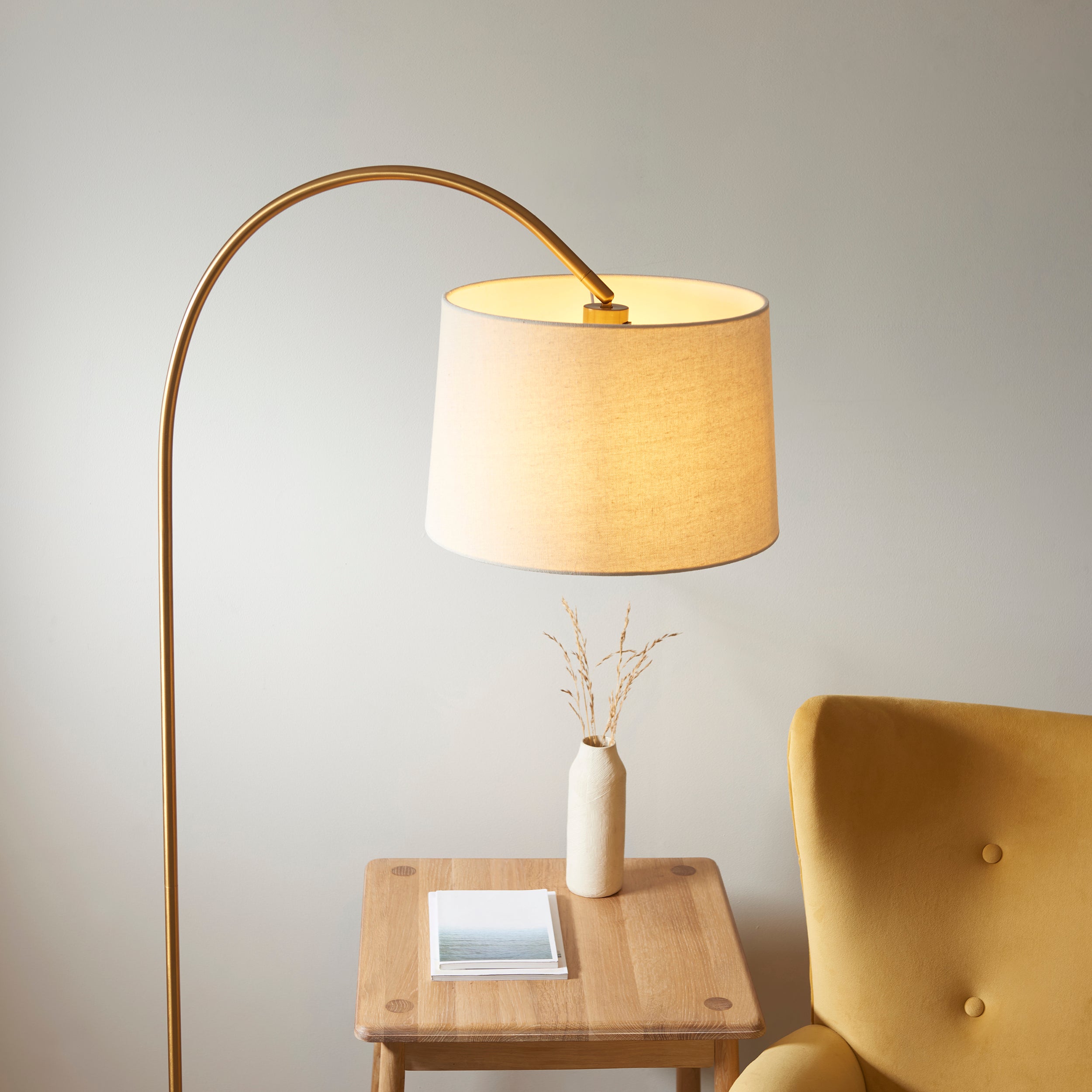 Brass Arched Floor Lamp with Natural Shade - Uneeka Lighting - 110645