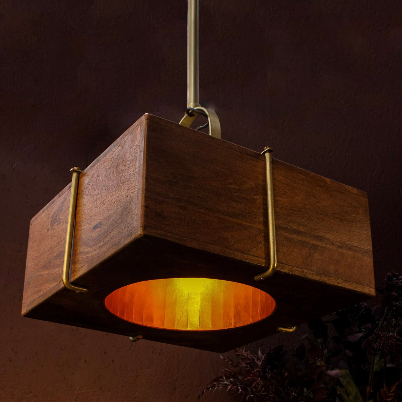 Brass Clad Square Mango Wood Pendant Uneeka Home lifestyle