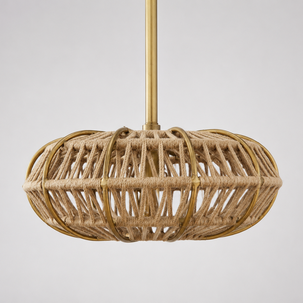 Brass Frame & Jute String Saucer Pendant - 2809H - Uneeka