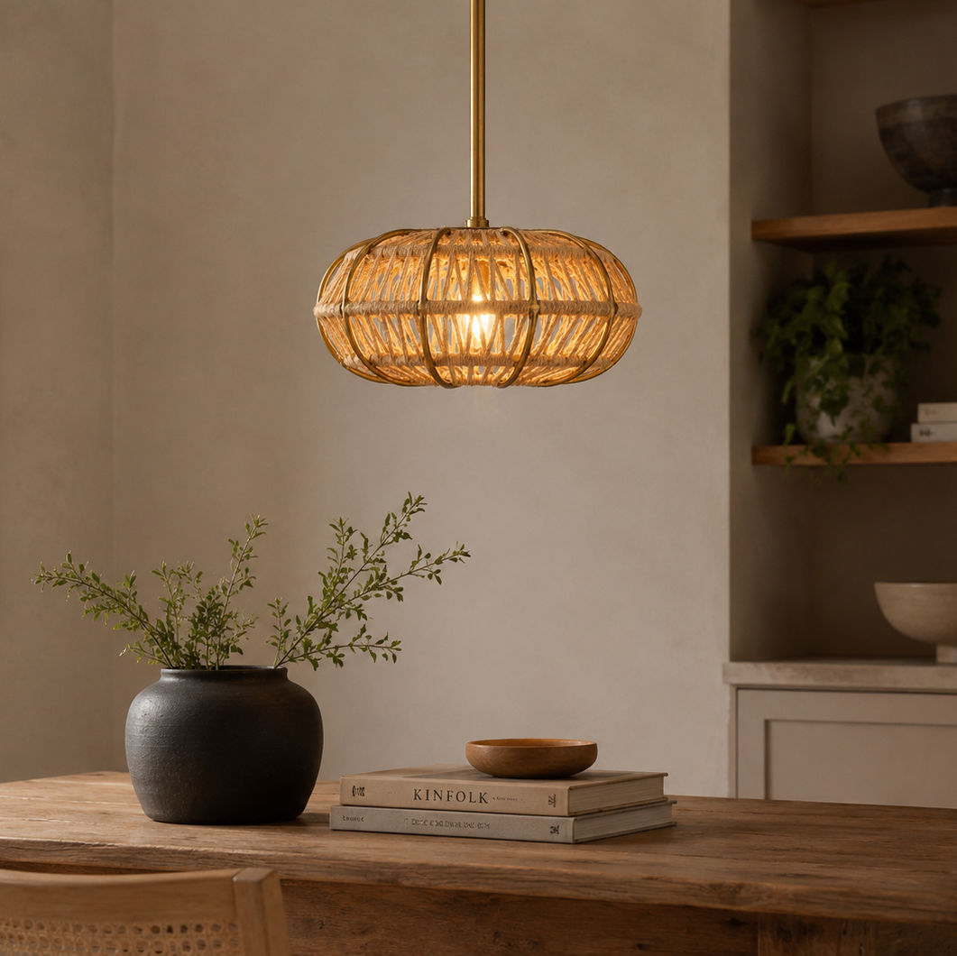 Brass Frame & Jute String Saucer Pendant - 2809H - Uneeka