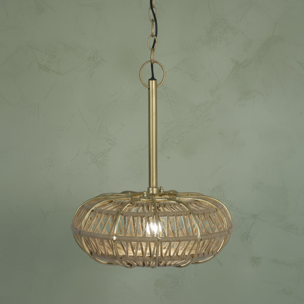 Brass Frame & Jute String Saucer Pendant - 2809H - Uneeka