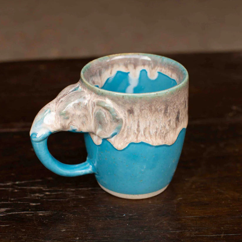 Bright Blue & White Elephant Handle Glazed Mug - EM104 - Uneeka

