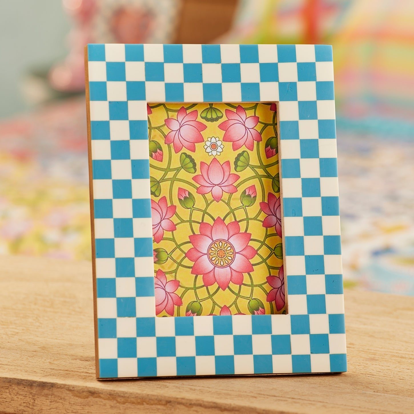 Bright Coloured Check Photo Frame Blue Uneeka