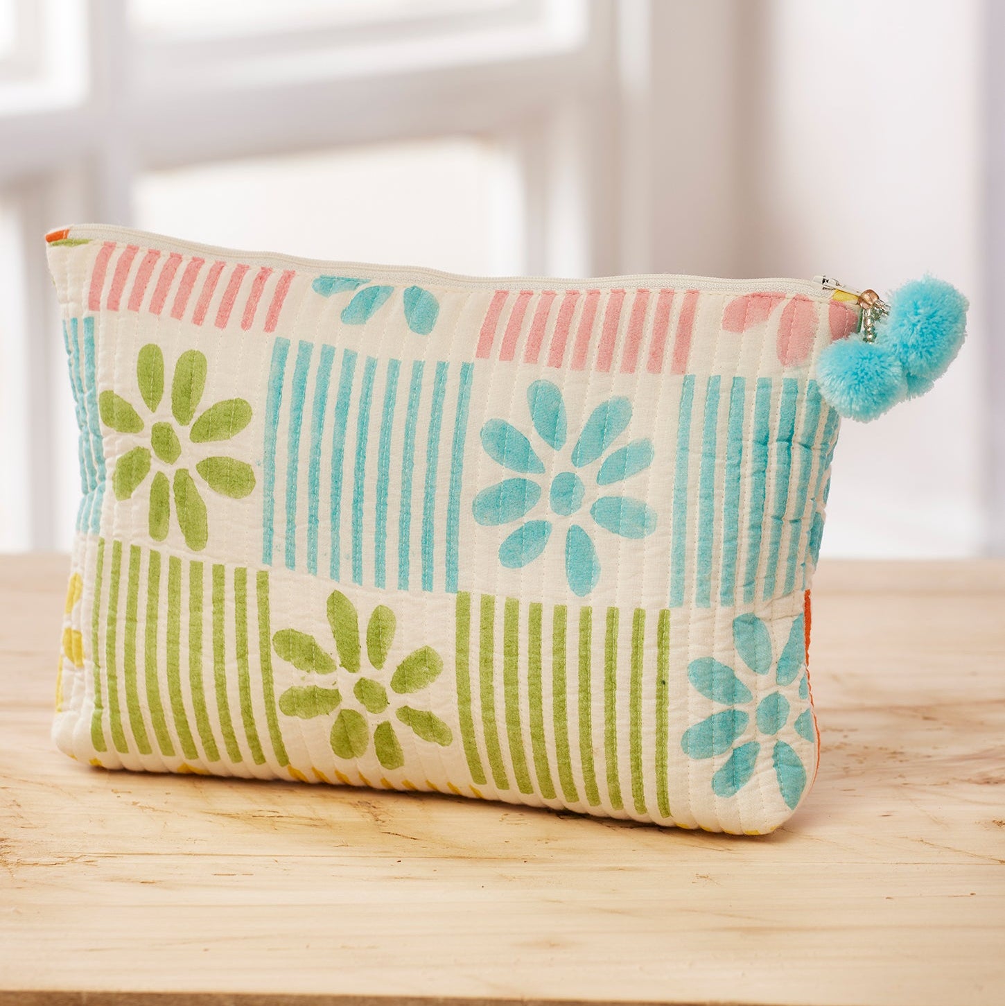 Brightly Coloured Daisy Check Wash Bag - POU21 - Uneeka