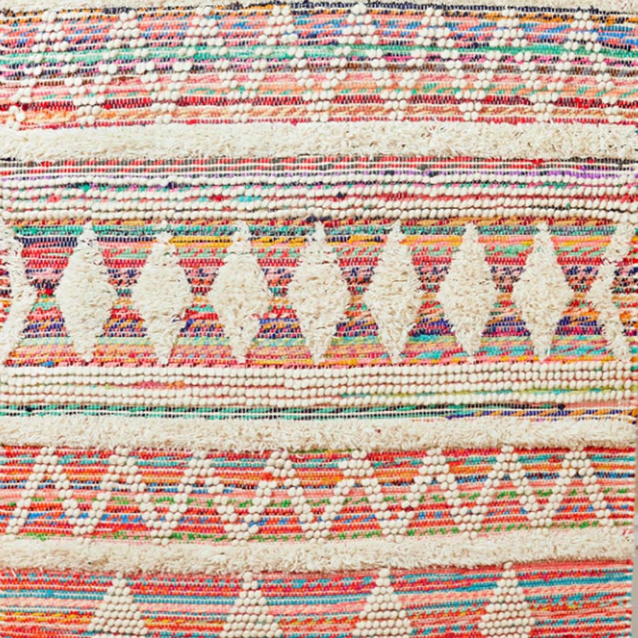 Brightly Coloured Wool & Recycled Thread Rug Close Up