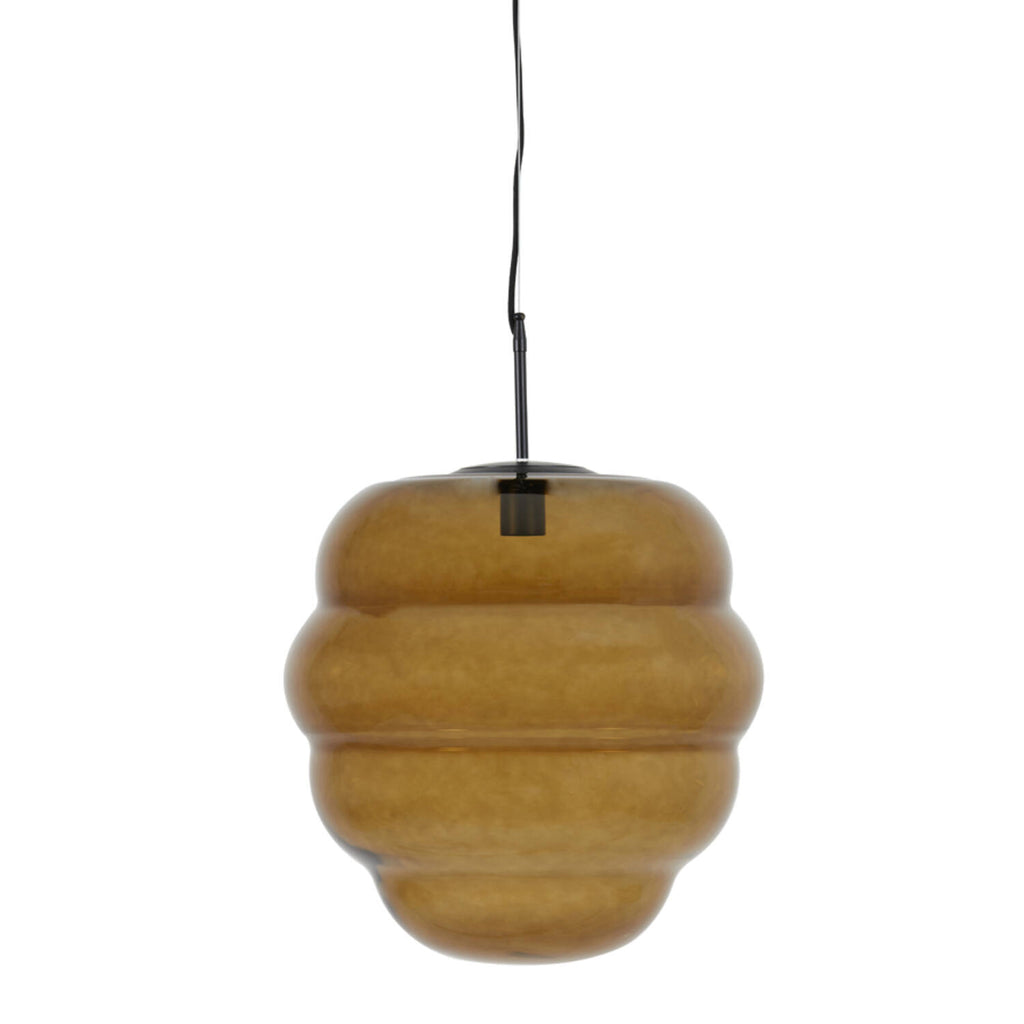 Brown Glass Beehive Style Hanging Lamp
