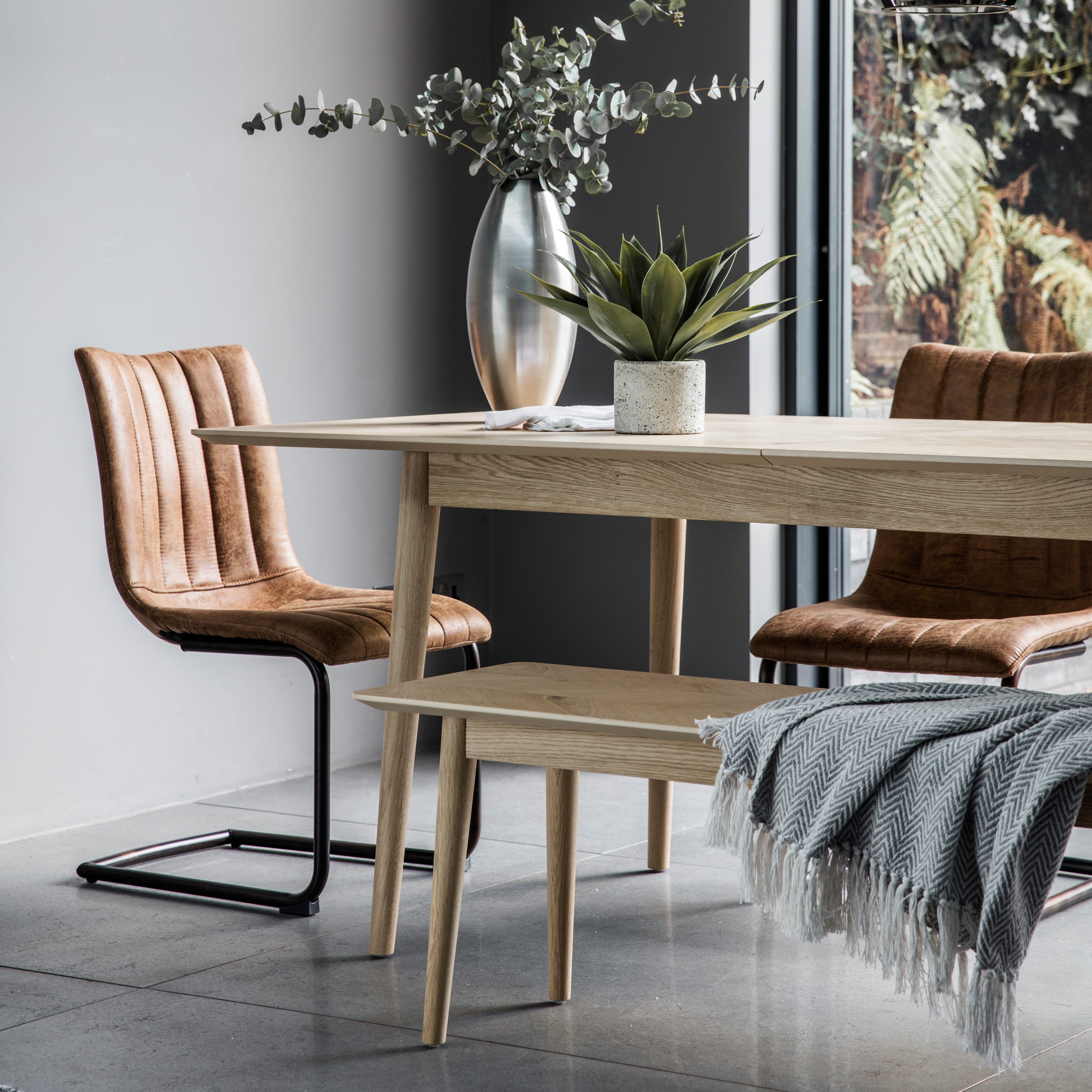 Brown Faux Leather Cantilever Dining Chair - Uneeka