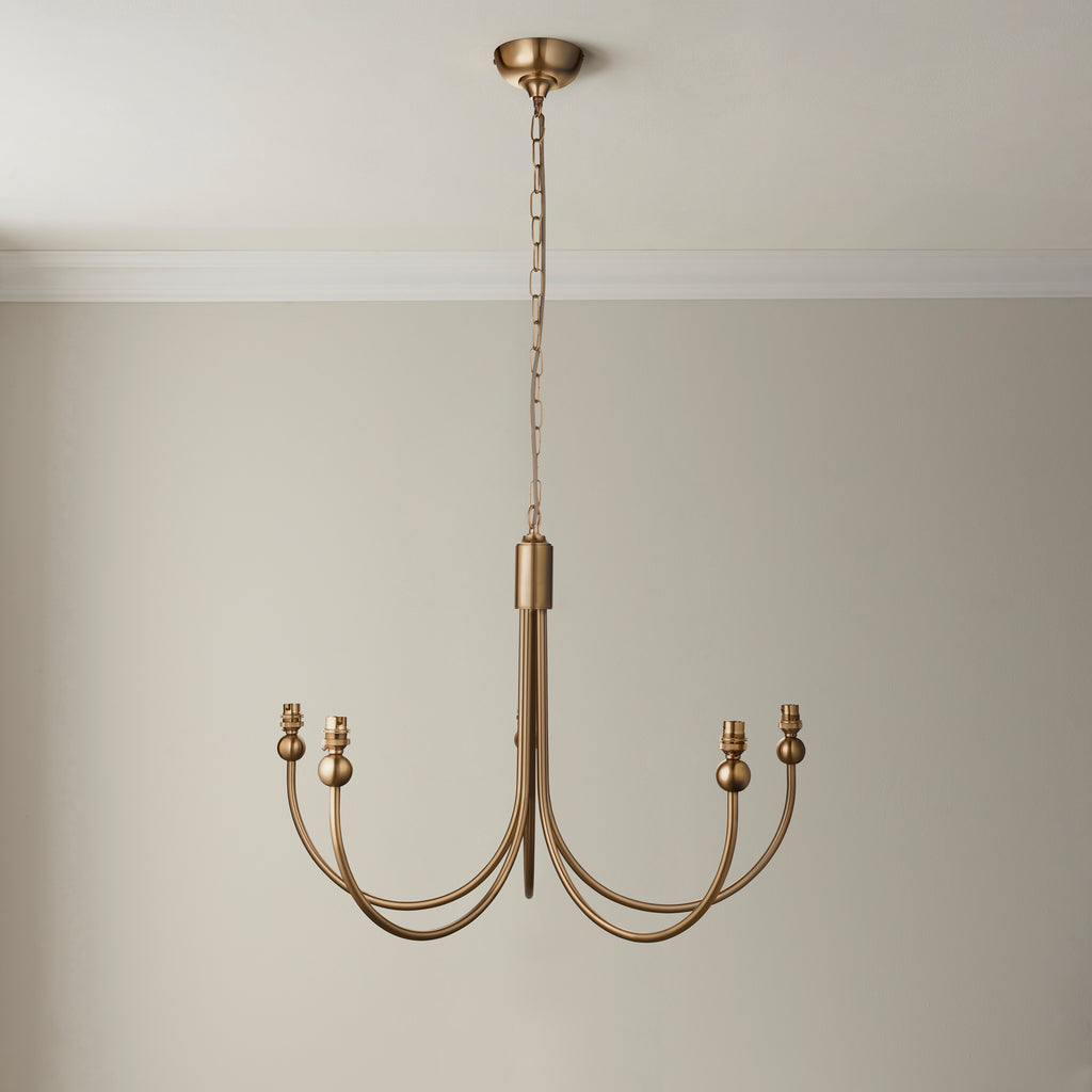 Brushed Brass Curved Arm 5 Light Pendant - 112152 - Uneeka Lighting 