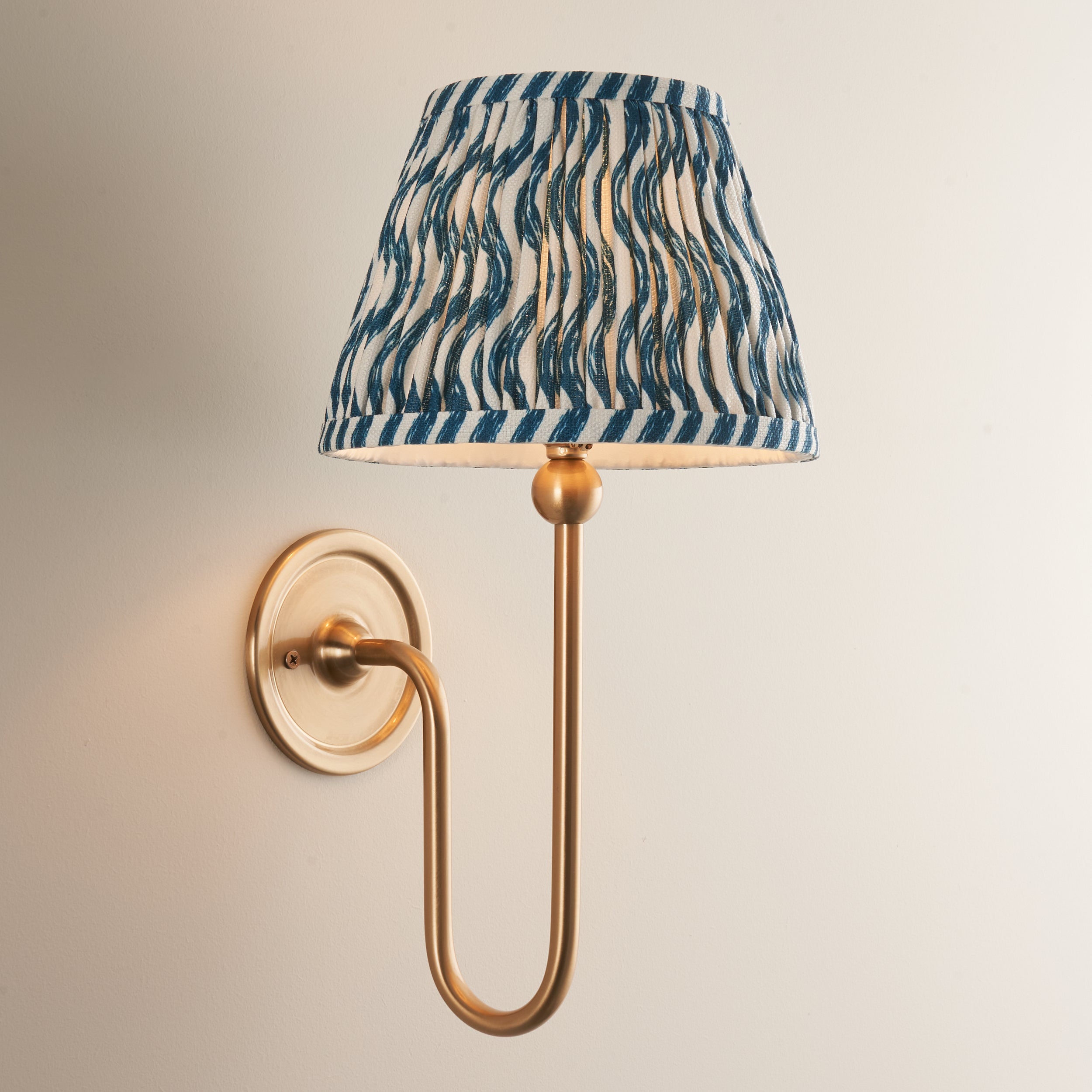 Brushed Brass Wall Light with Ripple Shade - Blue Shade - 116818 - Uneeka