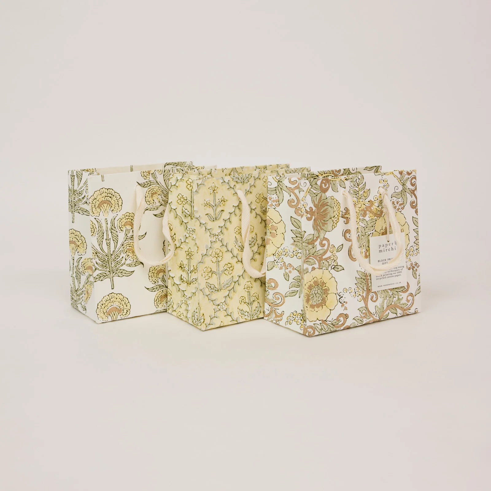 Buttercream Block Print Small Gift Bag - All three styles together - Uneeka