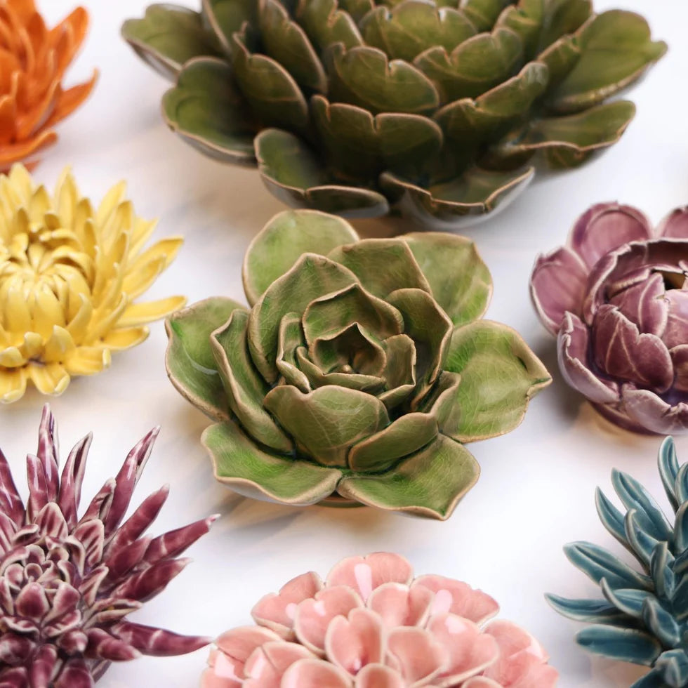 Ceramic Green Flower - C11FLGR-W - Uneeka