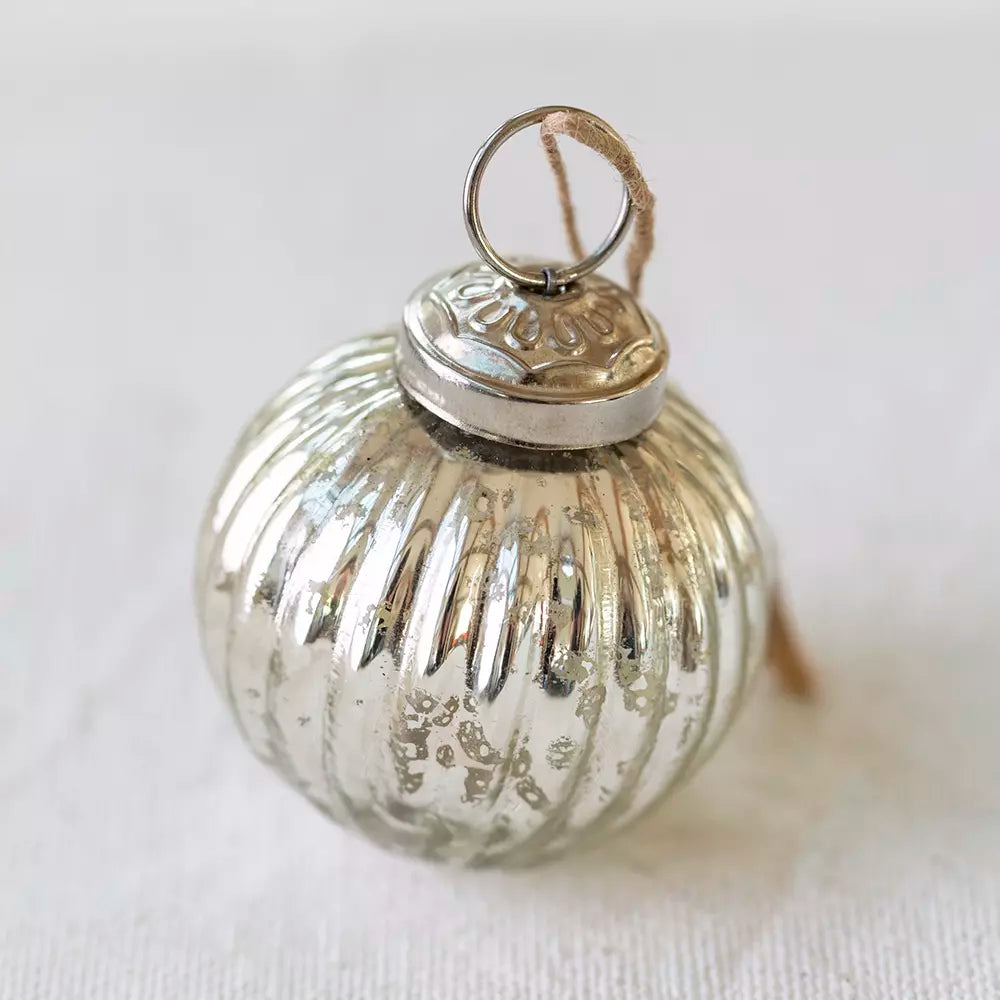 Mini Silver Ribbed Round Bauble - C13873 - Uneeka