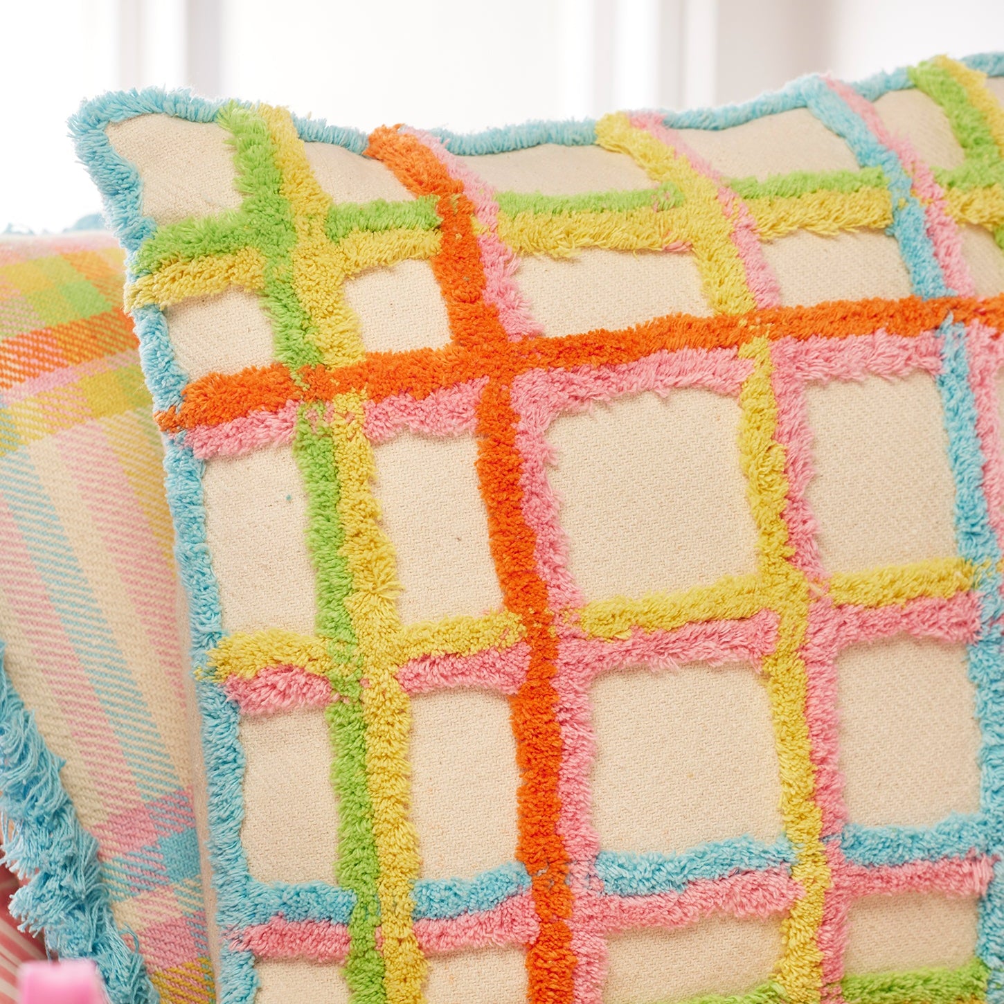 Pastel Coloured Tufted Check Cushion - CC252 - Uneeka