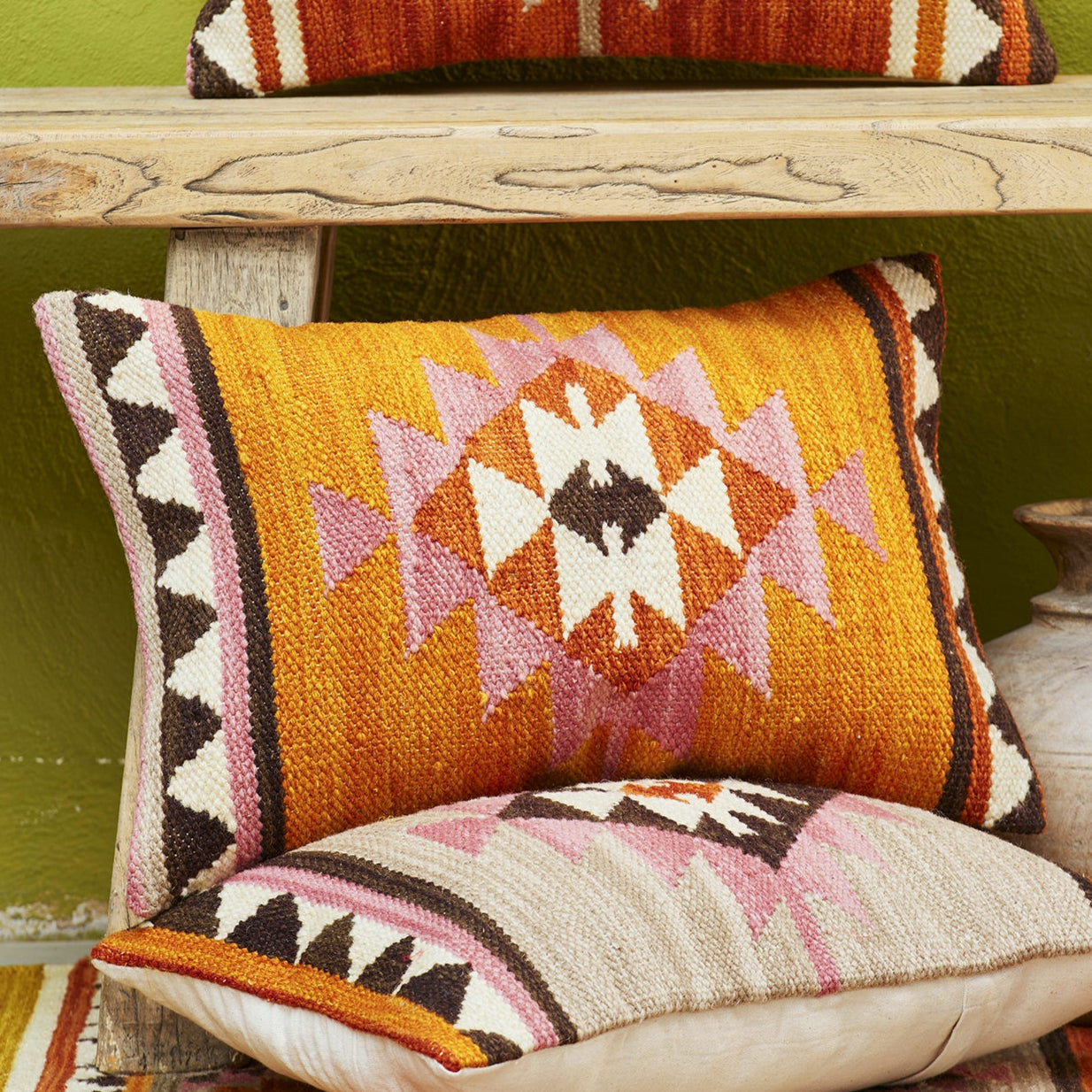 Yellow Aztec Handloom Kilim Cushion - CC320 - Uneeka