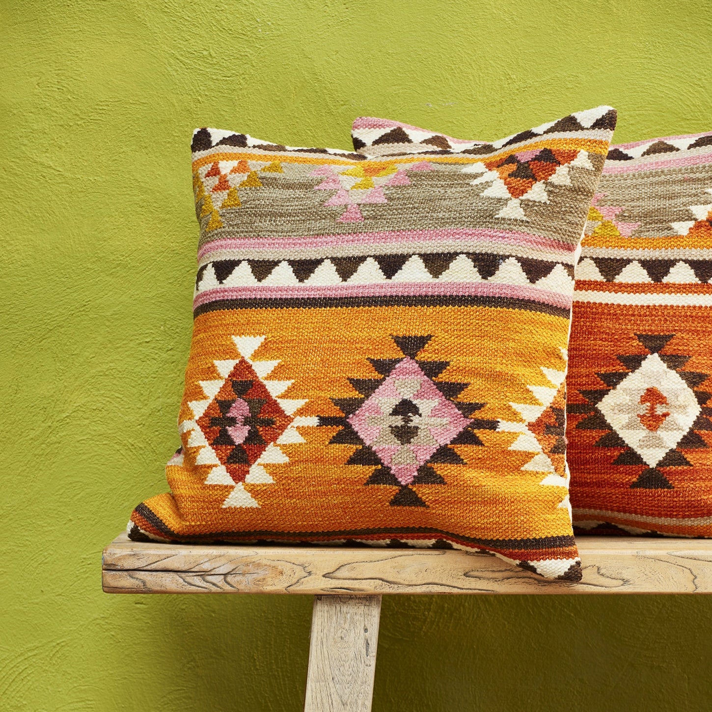 Large Yellow Aztec Handloom Kilim Cushion - CCL324 - Uneeka