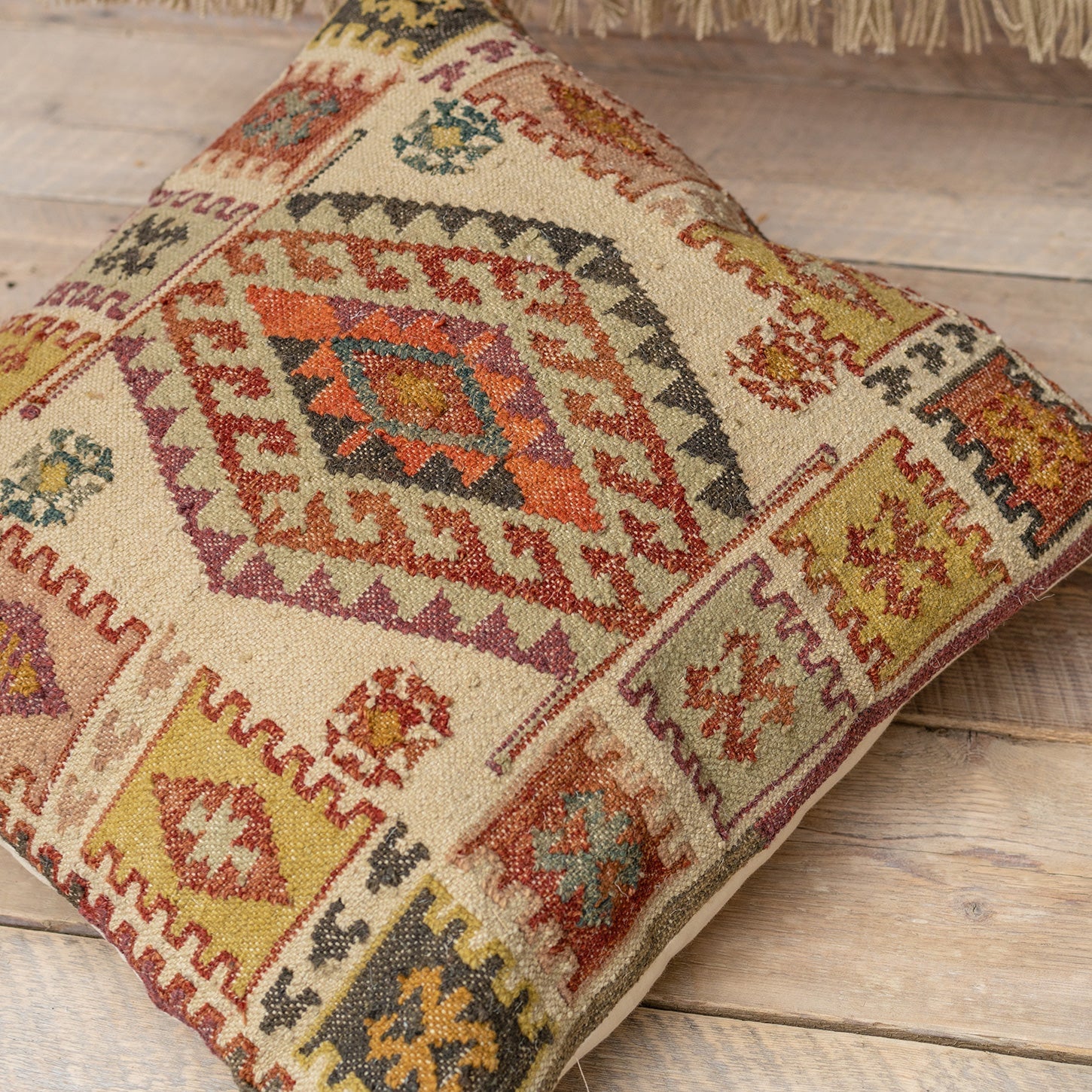 Earthy Toned Handloom Kilim Large Floor Cushion - CCXL531 - Uneeka
