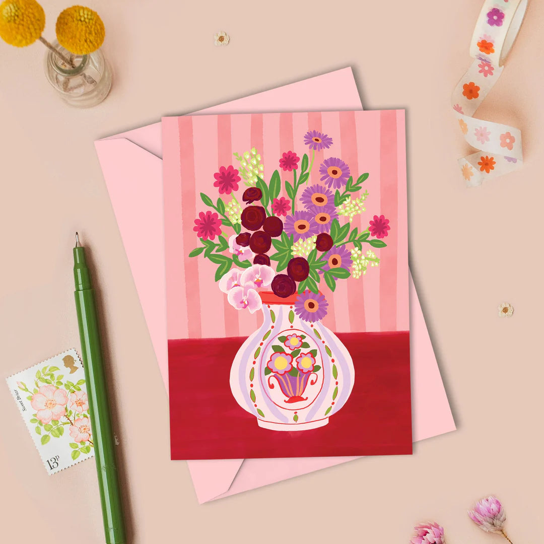 Ornate Vase & Flowers Greetings Card - CD11 - Uneeka
