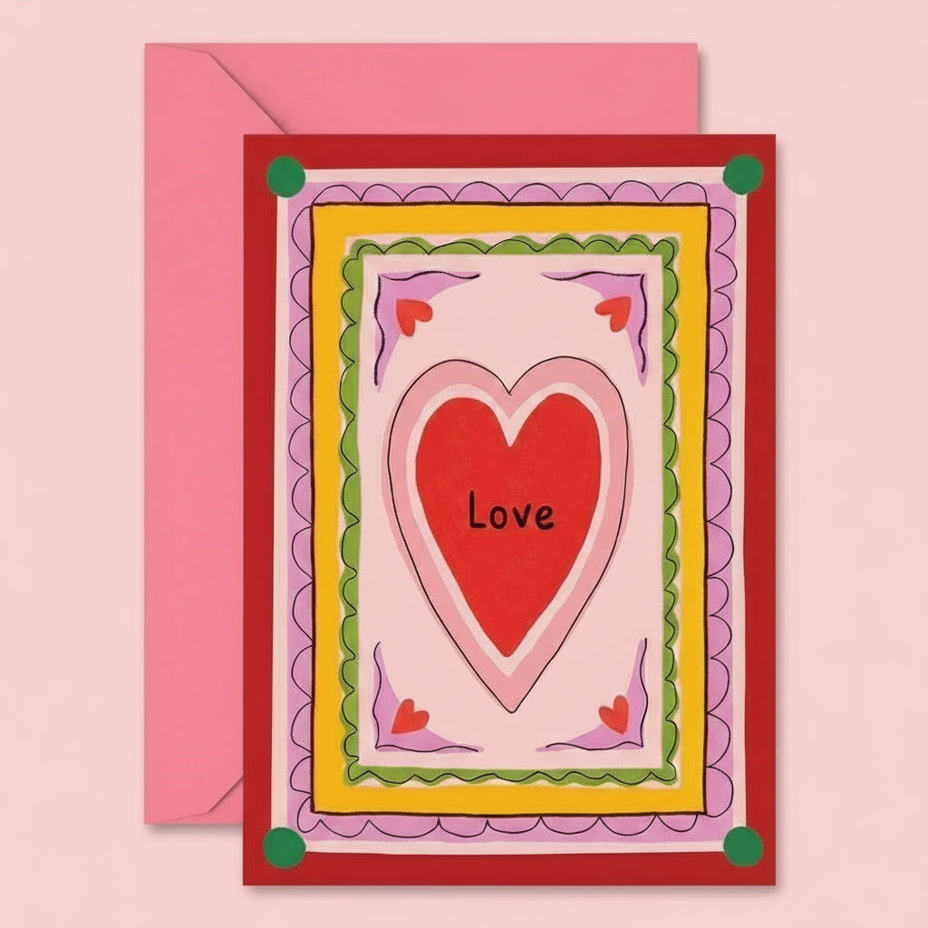 Love Heart & Border Greetings Card - CD38 - Uneeka