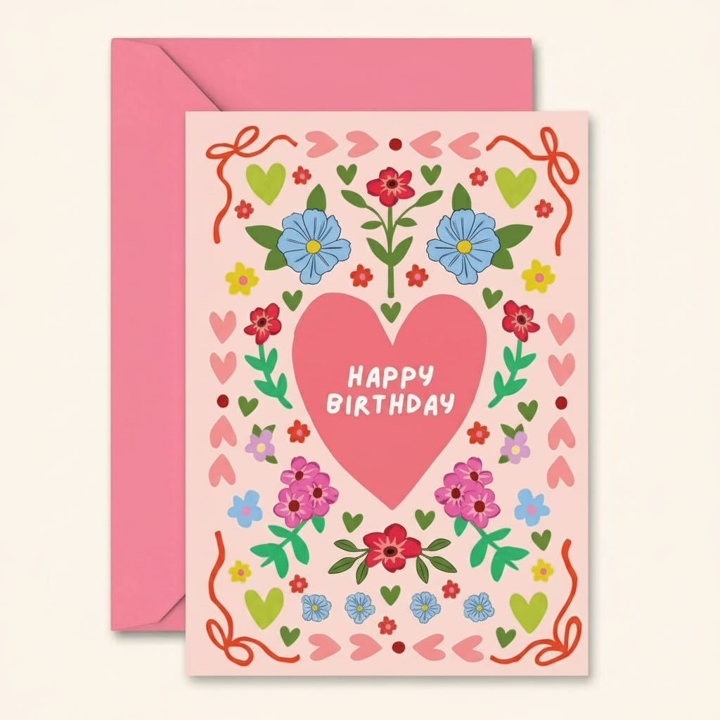 Folk Floral Happy Birthday Card - CD43 - Uneeka