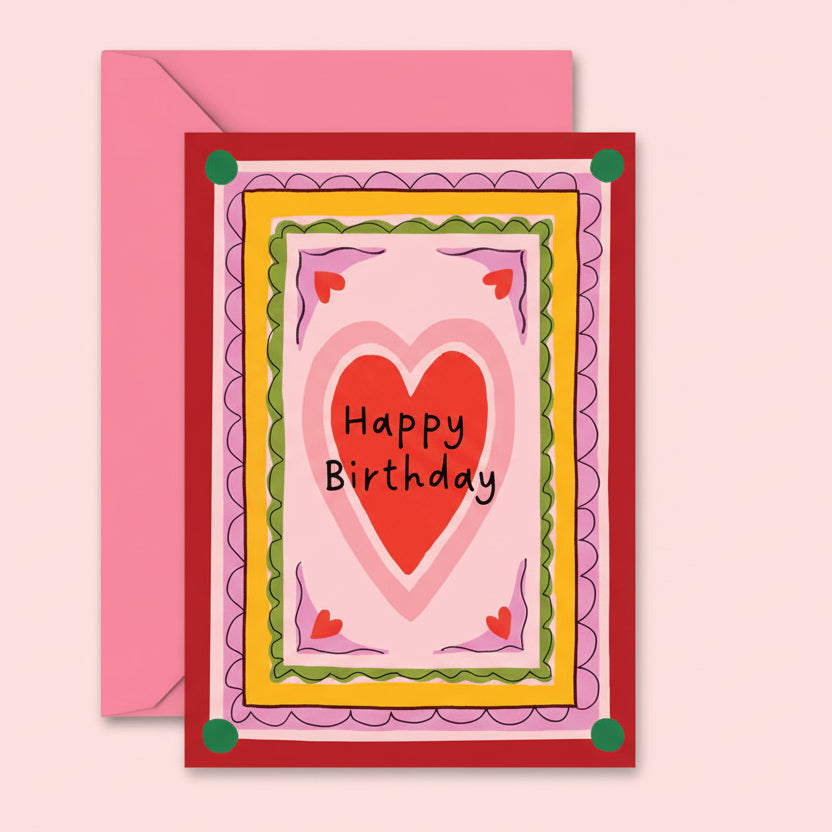 Happy Birthday Heart & Border Card - CD44 - Uneeka