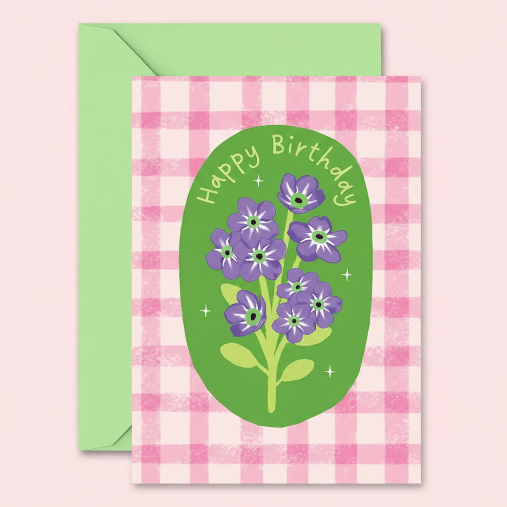 Floral Gingham Birthday Card - CD48 - Uneeka