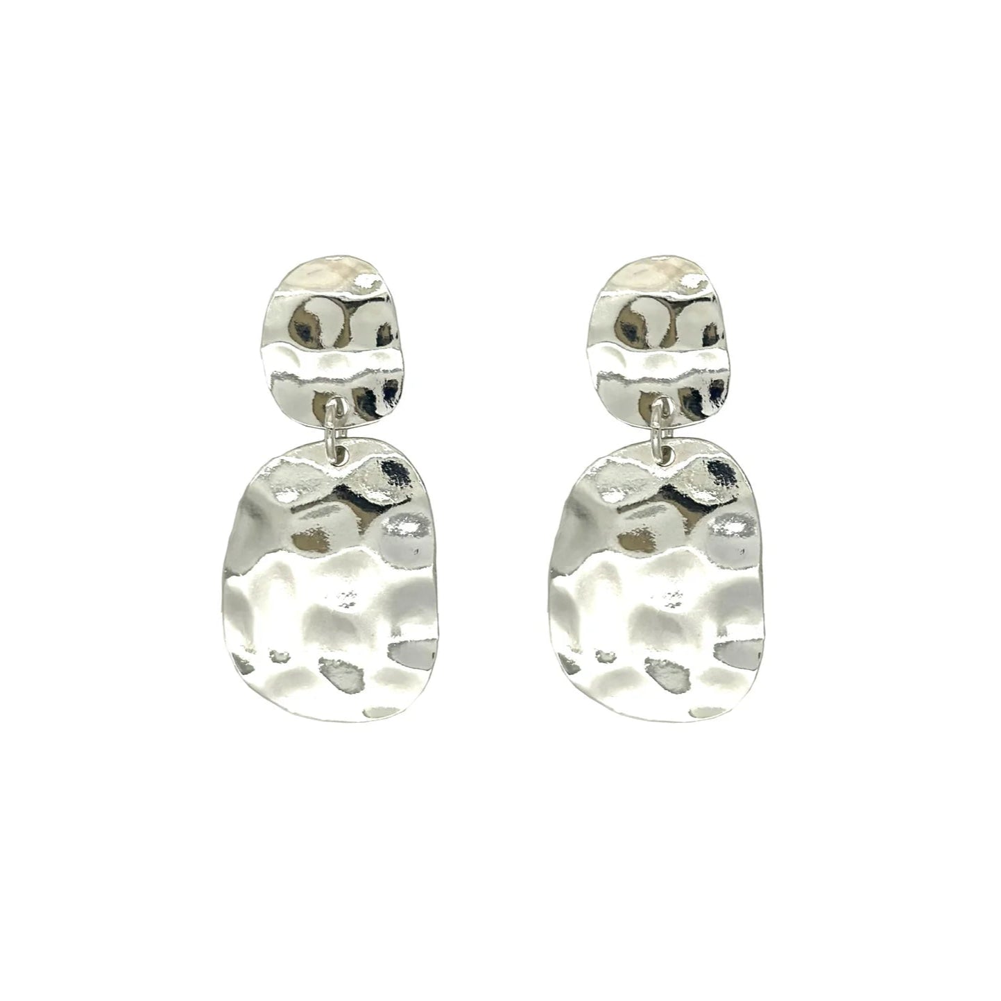 Hammered Disc Drop Stud Earrings - CE-1808-SL - Uneeka