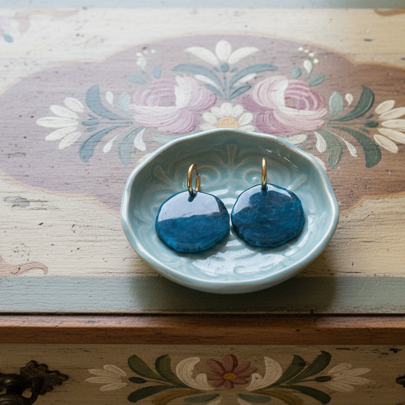 Coloured Disc Gold Drop Hoop Earrings - CE-4100-GBL - Uneeka