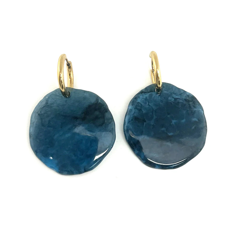 Coloured Disc Gold Drop Hoop Earrings - CE-4100-GBL - Uneeka