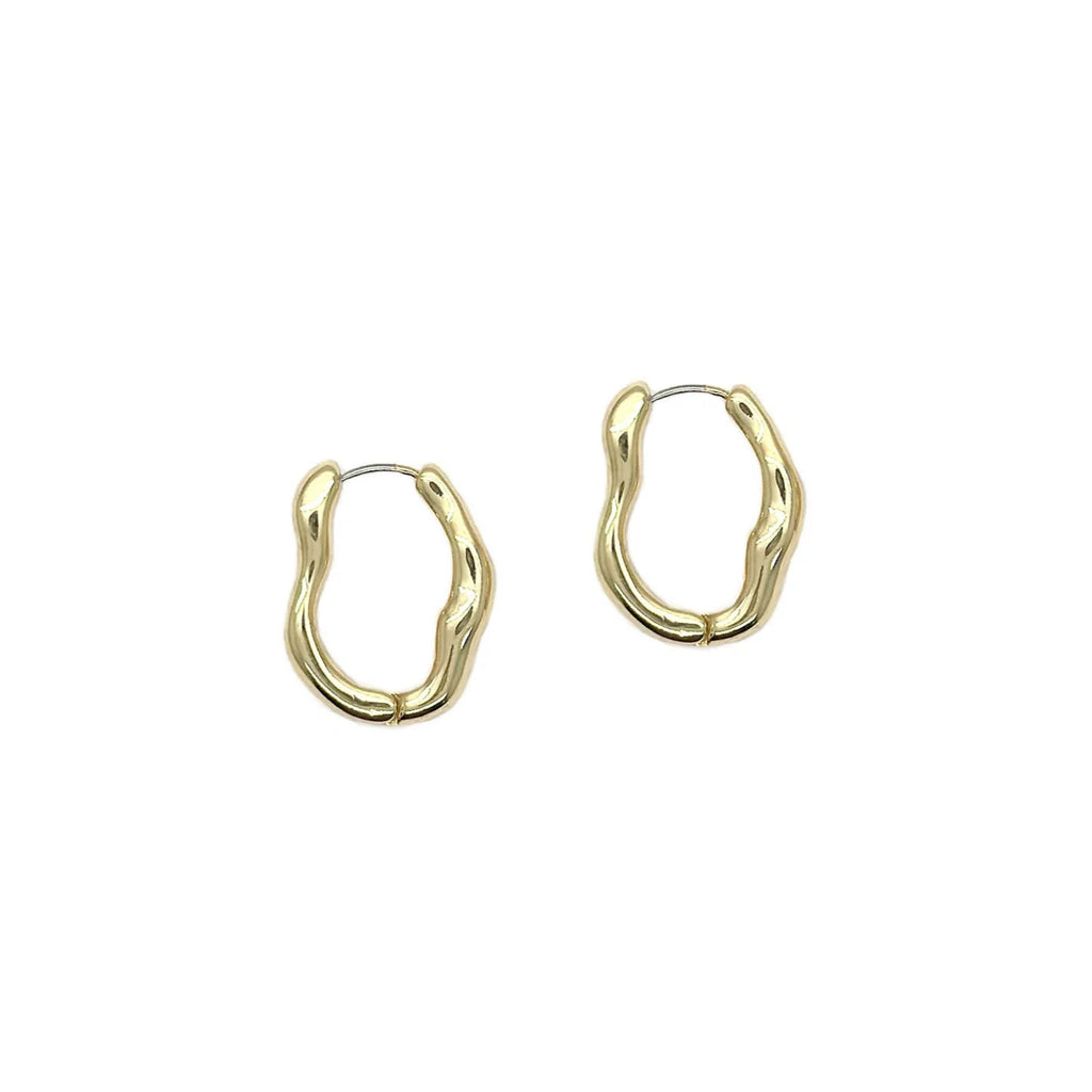 Organic Shaped Hoop Clip Earrings - CE-6100-GD - Uneeka