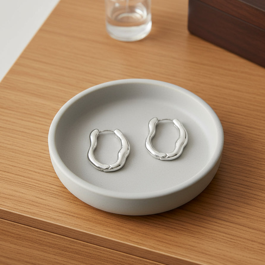 Organic Shaped Hoop Clip Earrings - CE-6100-SL - Uneeka