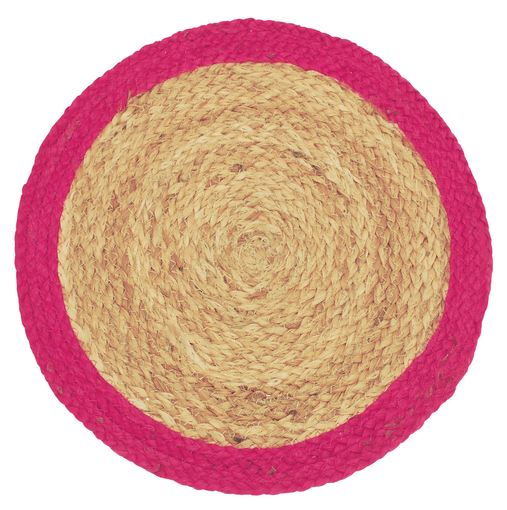 Block Colour Border Jute Circular Placemat pink