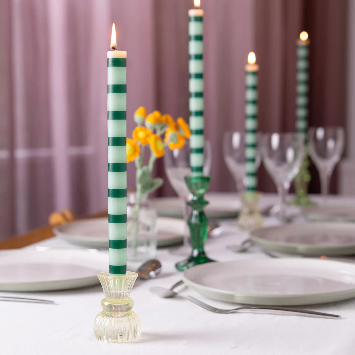 Green Stripe Patterned Dinner Candle - CSHOP-CNDL-DIN-GRSTR - Uneeka