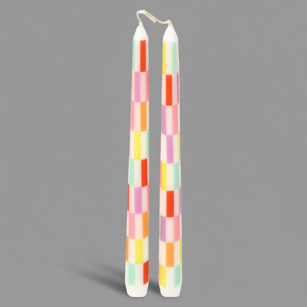 Pack Of 2 Coloured Check Dinner Candle - CSHOP-CNDL-TPR-CHECK - Uneeka