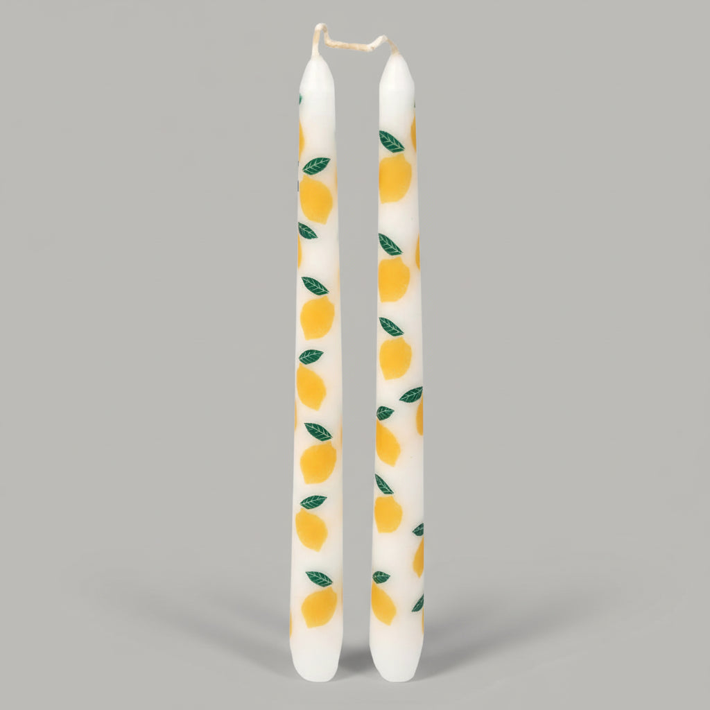 Pack Of 2 Lemon Patterned Dinner Candle - CSHOP-CNDL-TPR-LEM - Uneeka