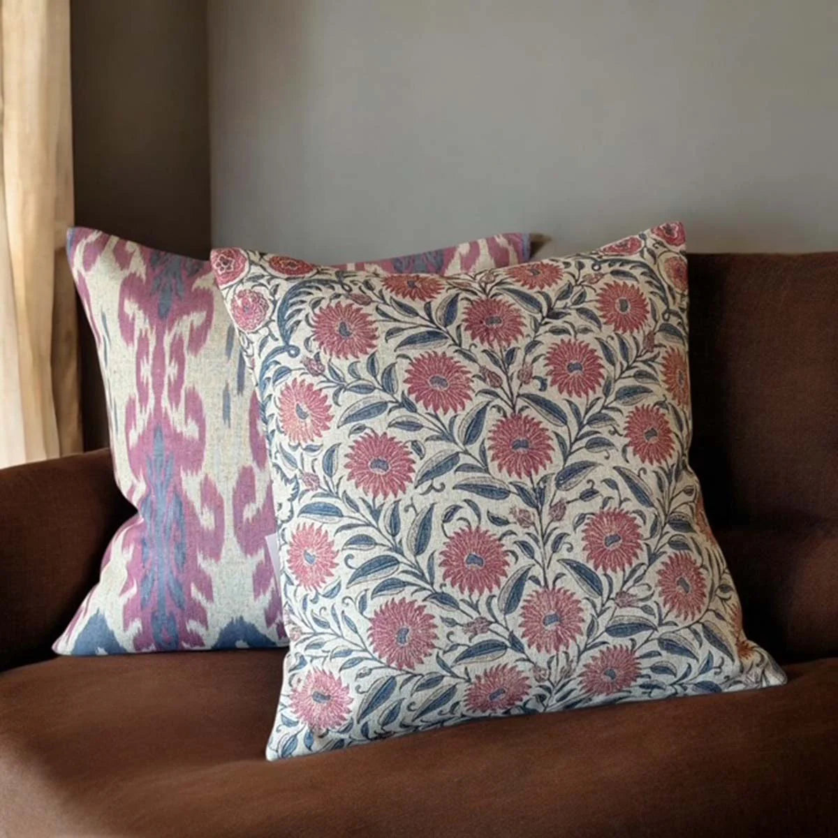 Pink & Blue Intricate Floral Print Cushion - CU0425/65 - Uneeka