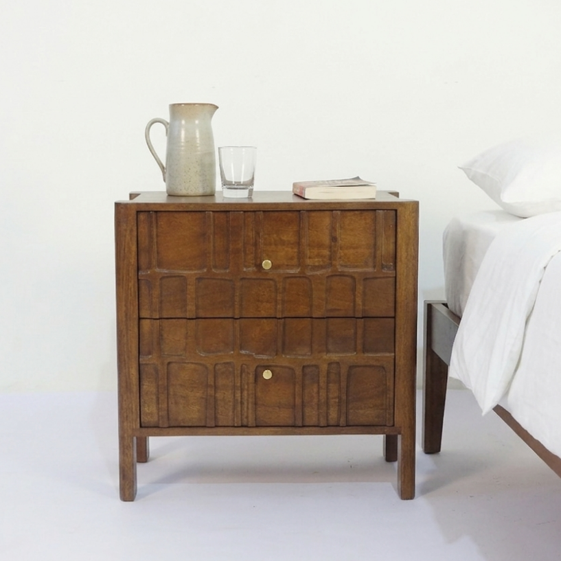 Carved Tile Two Drawer Bedside - Uneeka