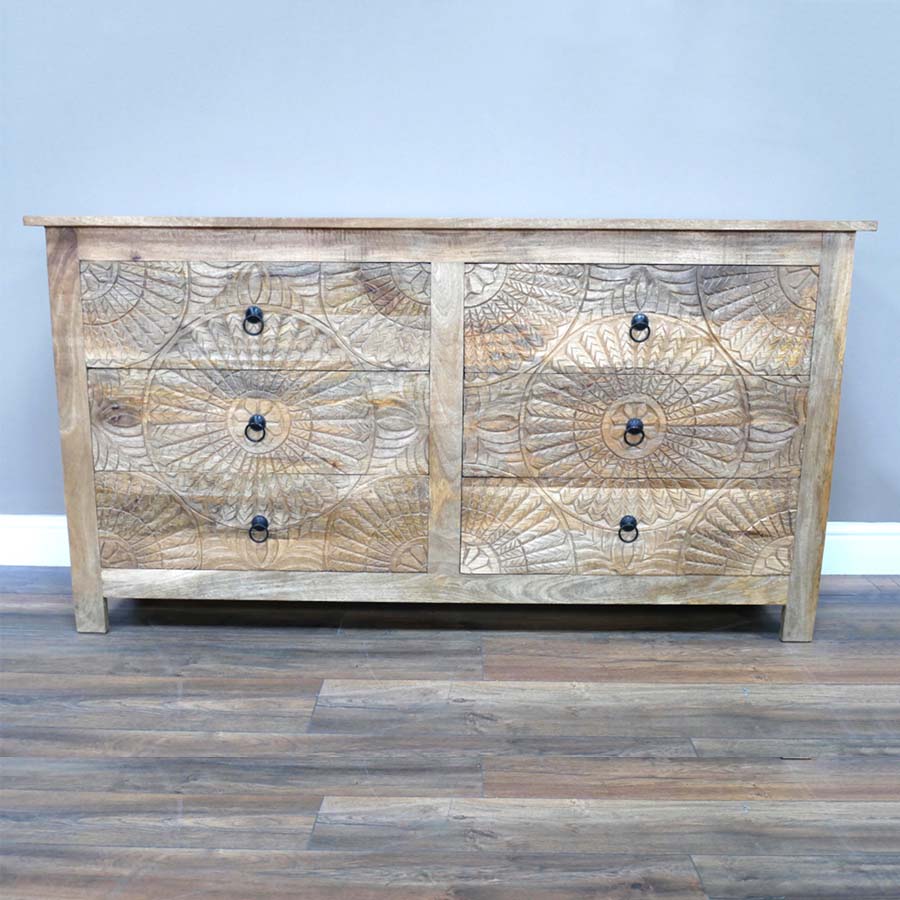 Carved Mango Wood Chest Of Drawers