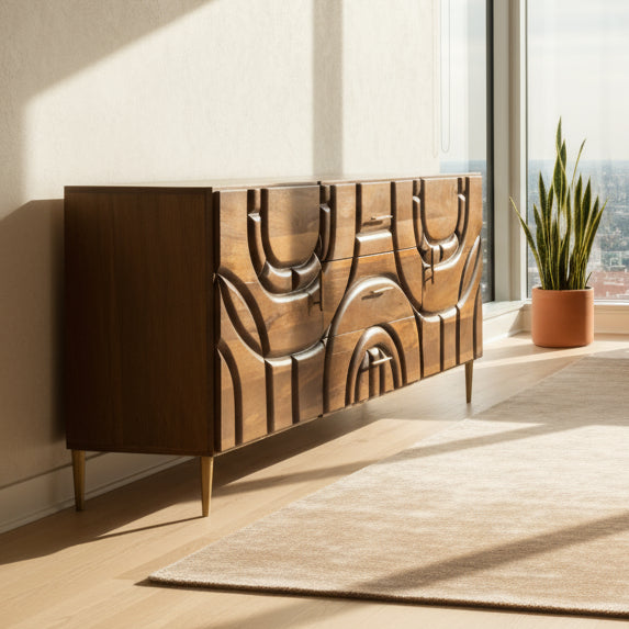 Carved Circles Mango Wood Sideboard - 2852L - Uneeka