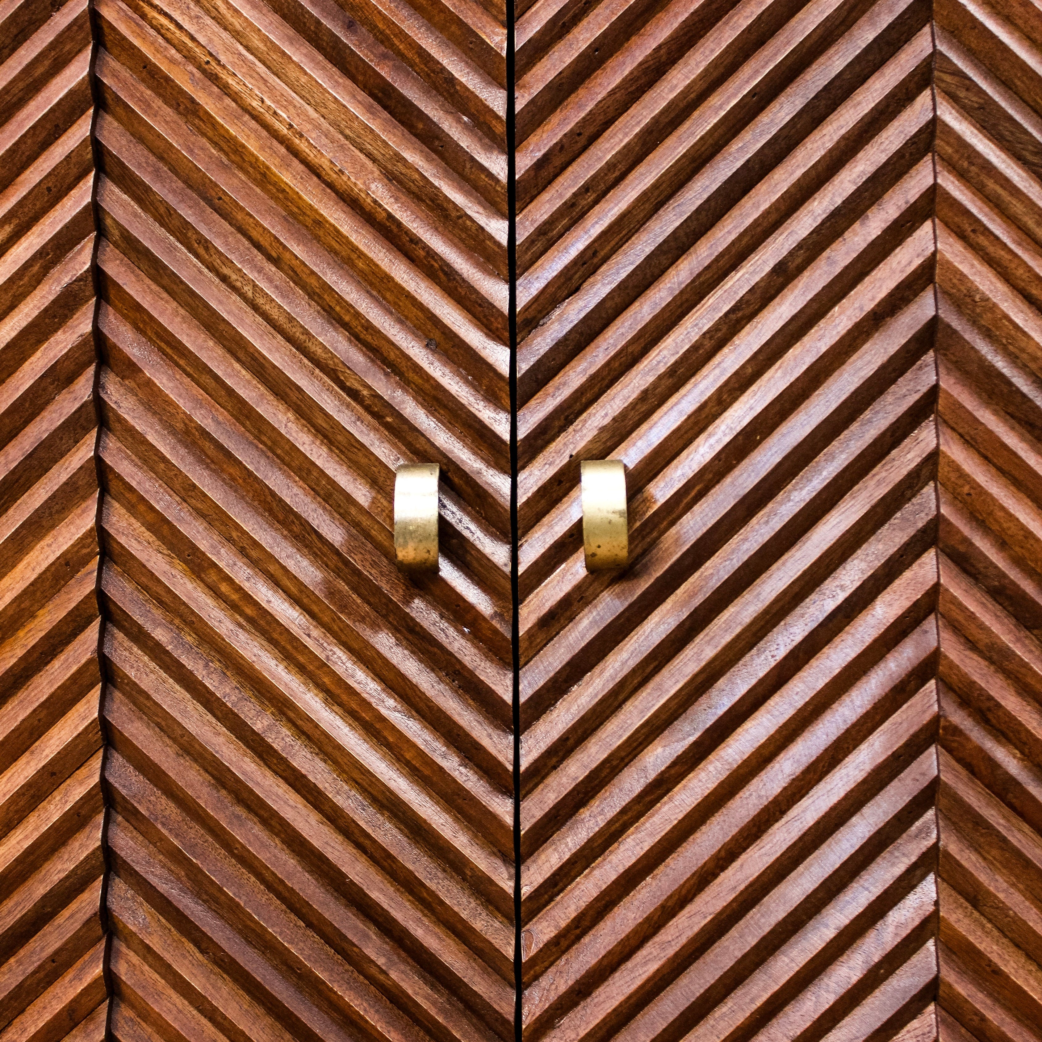 Carved Herringbone Mango Wood Two Door Cabinet Uneeka