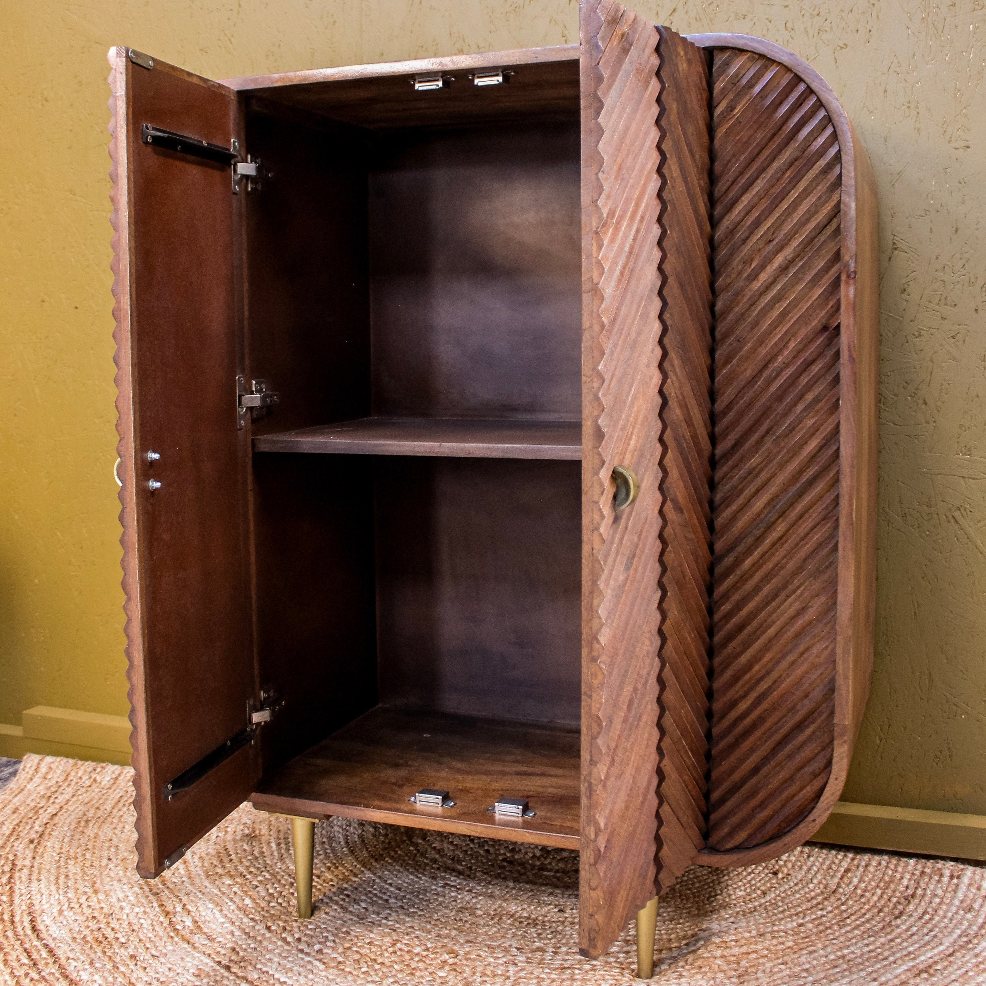 Carved Herringbone Mango Wood Two Door Cabinet Uneeka Home lifestyle