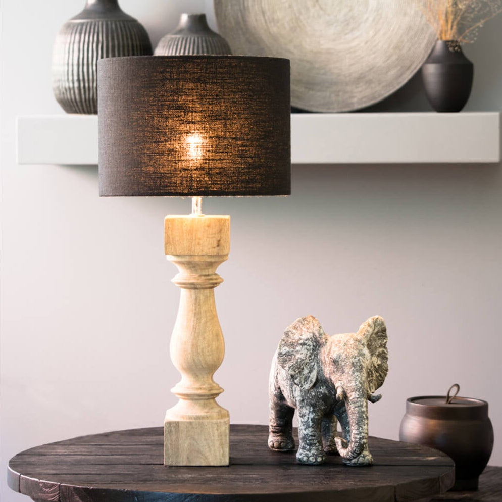 Carved Mango Wood Table Lamp Base - 7035083 - Uneeka
