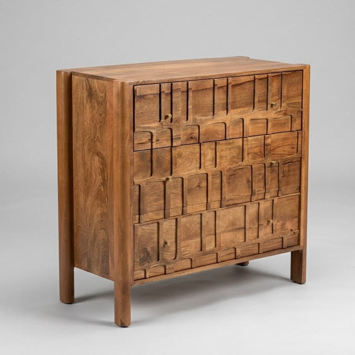 Carved Tile Three Drawer Chest Of Drawers - Uneeka