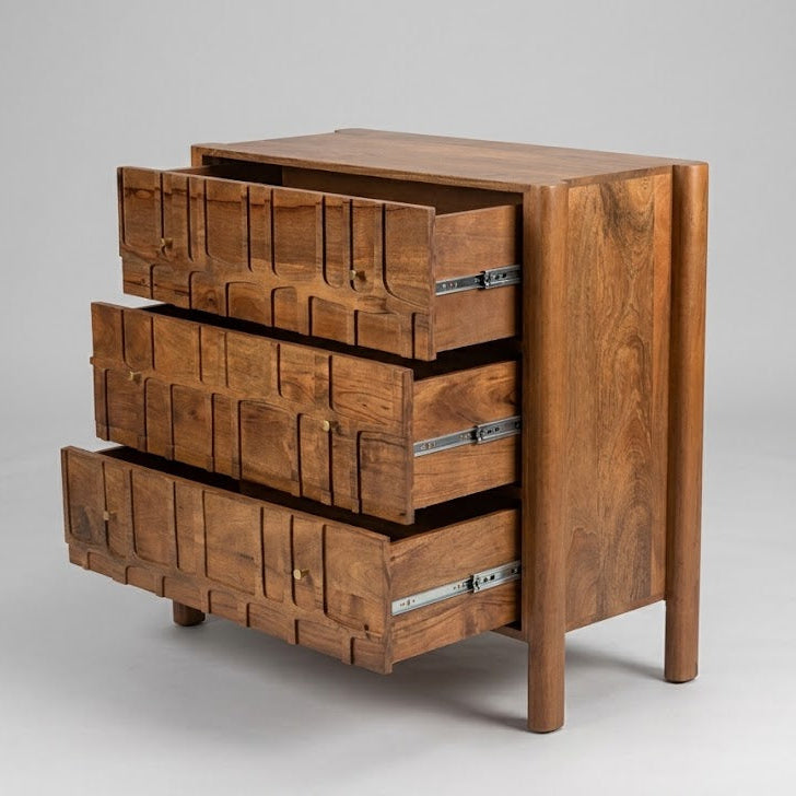 Carved Tile Three Drawer Chest Of Drawers - Uneeka