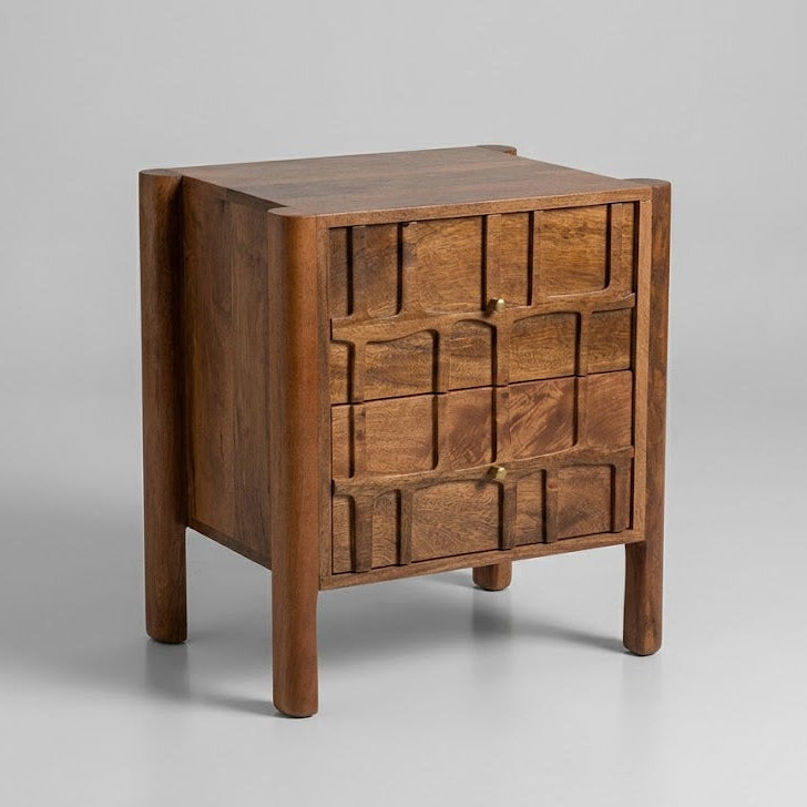Carved Tile Two Drawer Bedside - Uneeka