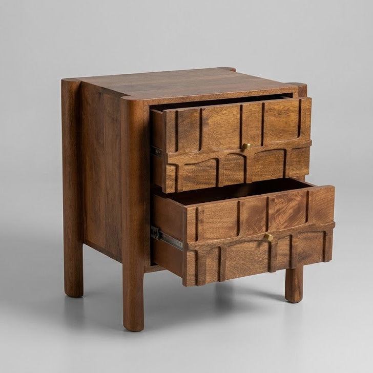 Carved Tile Two Drawer Bedside - Uneeka