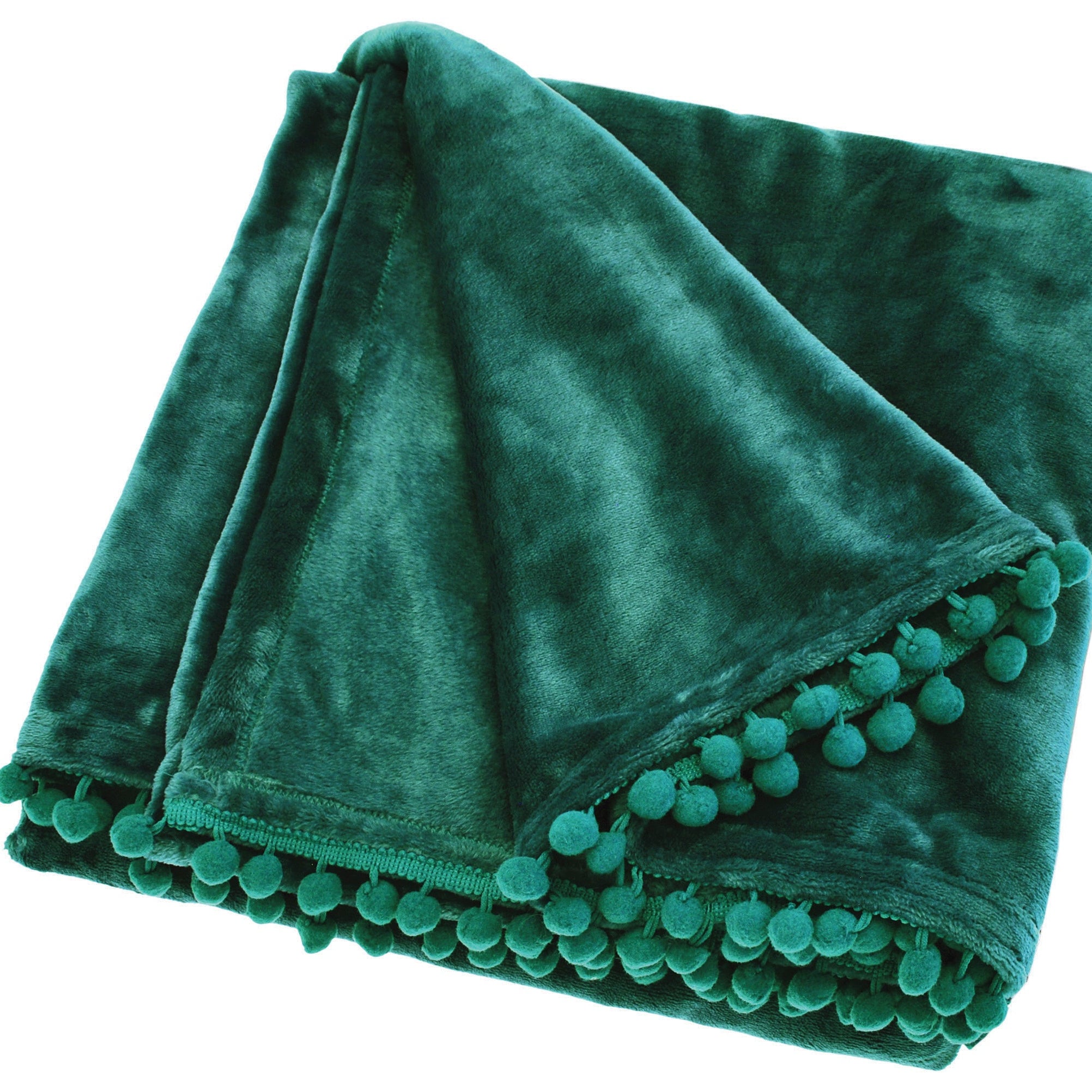 Cashmere Touch Pom Pom Edge Throw - Emerald Green - Uneeka