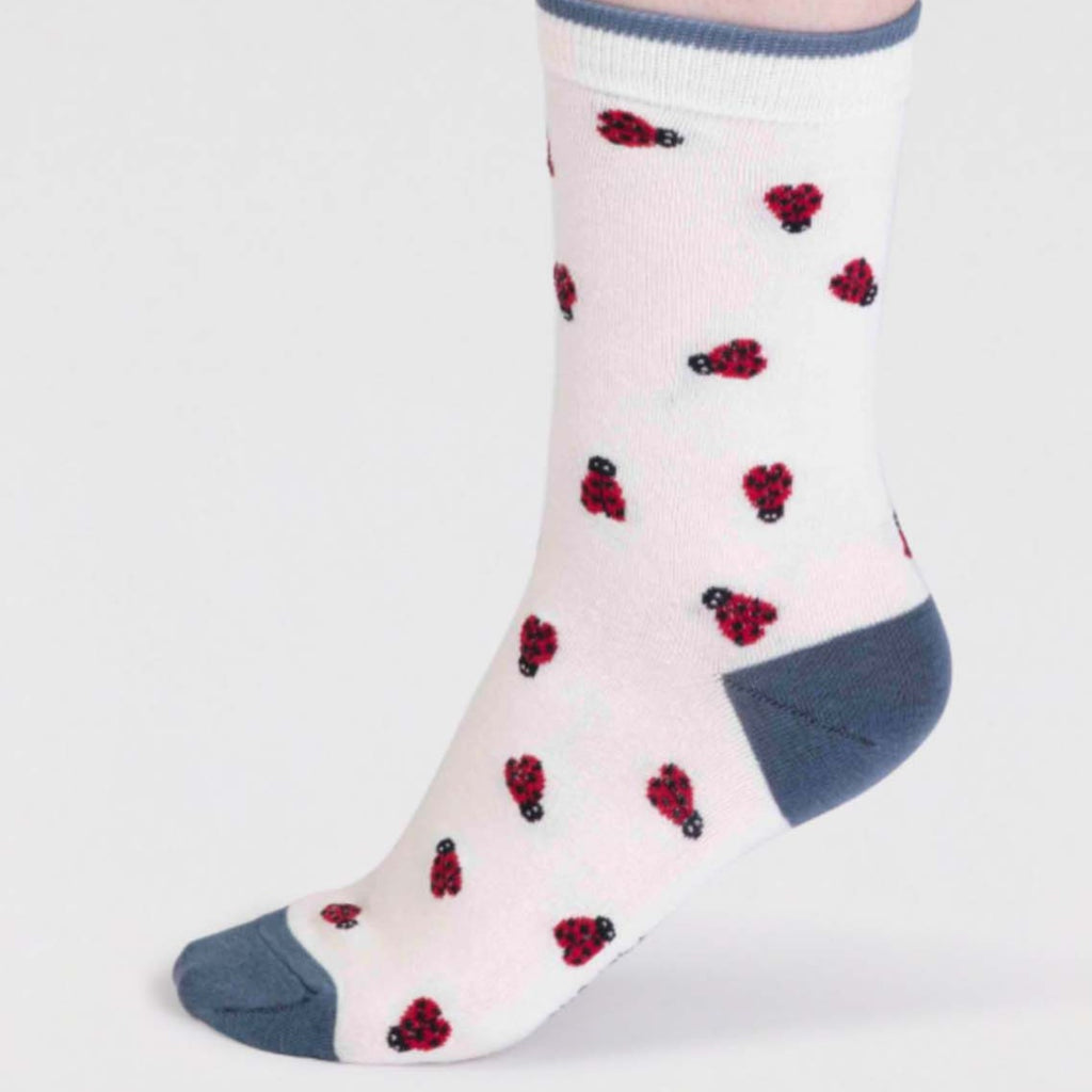 Cece Organic Cotton Bug Print Socks - White/Ladybird