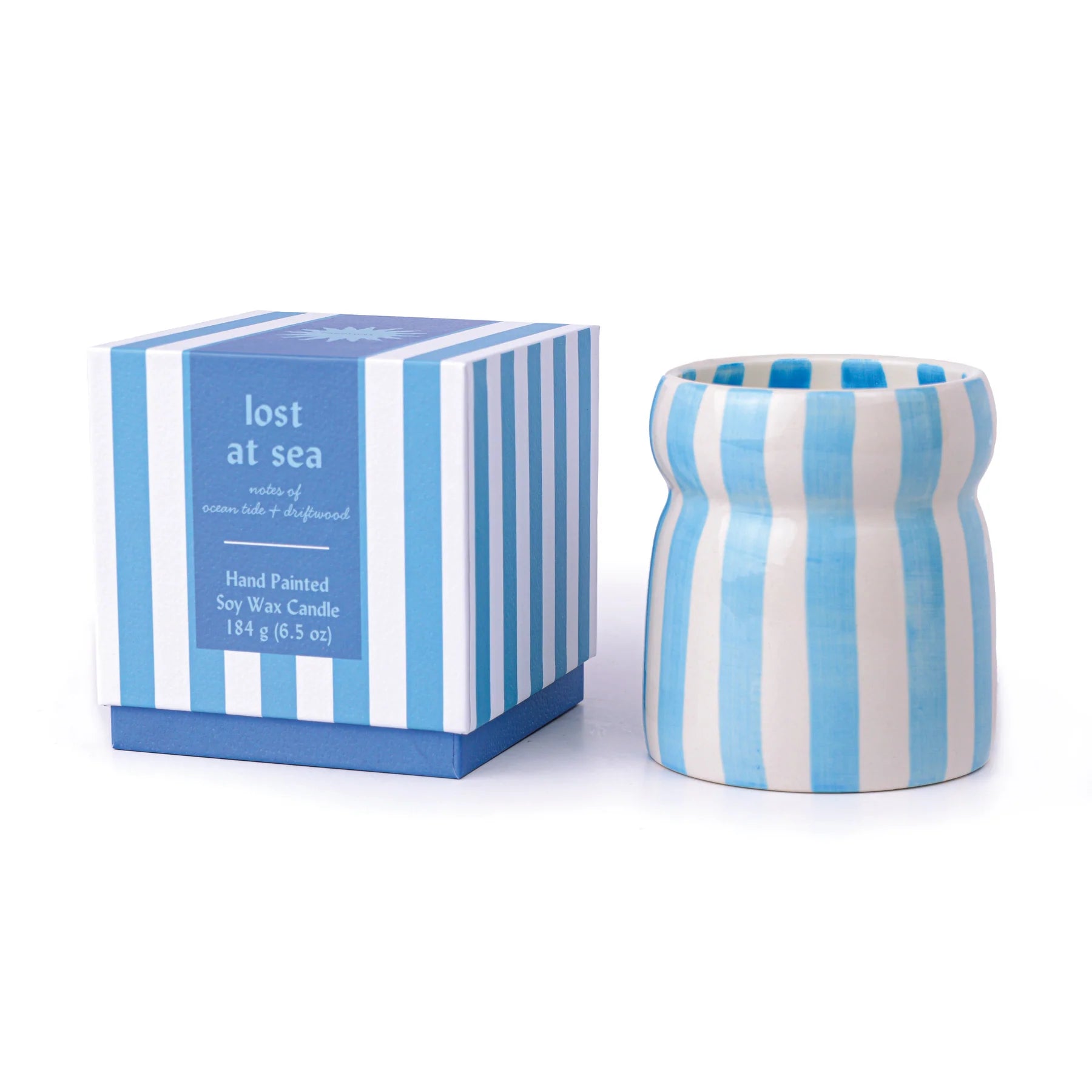Ceramic Blue Striped Candle Ocean & Driftwood - CAB0704EU - Uneeka