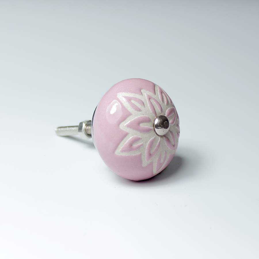 Ceramic Doorknob With White Wax Flower Pink
