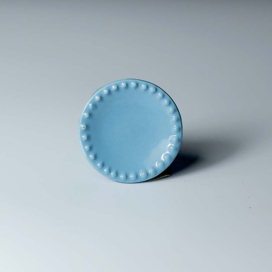 Ceramic Doorknob with Embossed Edge - Blue